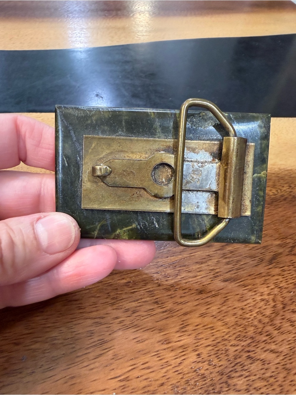 Inlaid Polished Stone Belt Buckle with Turquoise Mosaic - Picture 2 of 5